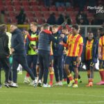 Esultanza del Lecce a fine gara con la Fiorentina 